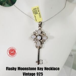 STERLING SILVER MOONSTONE 20 INCH NECKLACE 1MM WIDTH CABLE CHAIN 8.8G #FS077